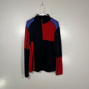 NEVE Wool Sweater Womens Large Red Black Colorblock 1/4 Zip Pullover